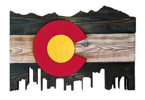 Wooden State/Country Flag With Skyline